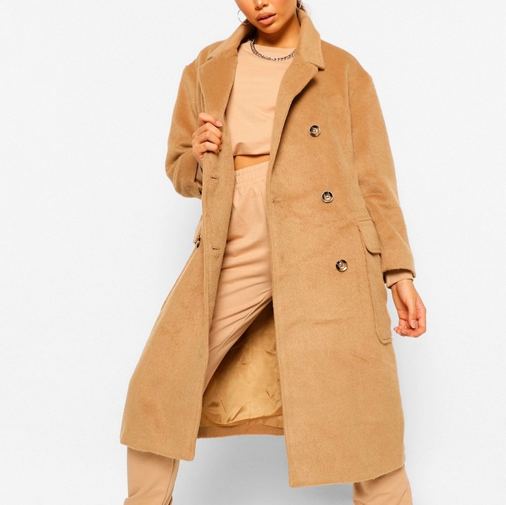 [NWT] Boohoo Brushed Double Breasted Wool Coat